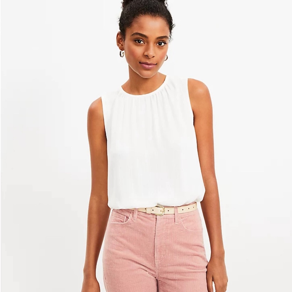 NWT Loft Shirred Shell Top, Whispering White, Size XL